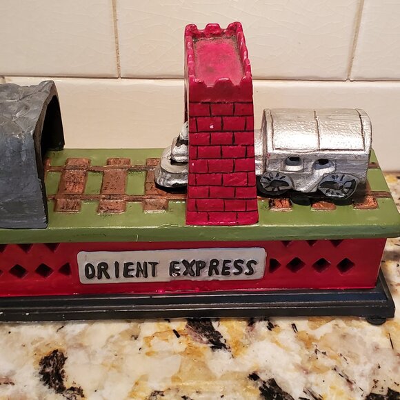 Cast Iron Orient Express Mechanical Coin Bank VTG Collectible Whimsical VIDEO - Picture 4 of 16